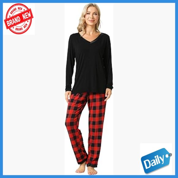 Soft Bamboo Viscose Pajama Set Long Sleeve Winter Sleepwear S-4X